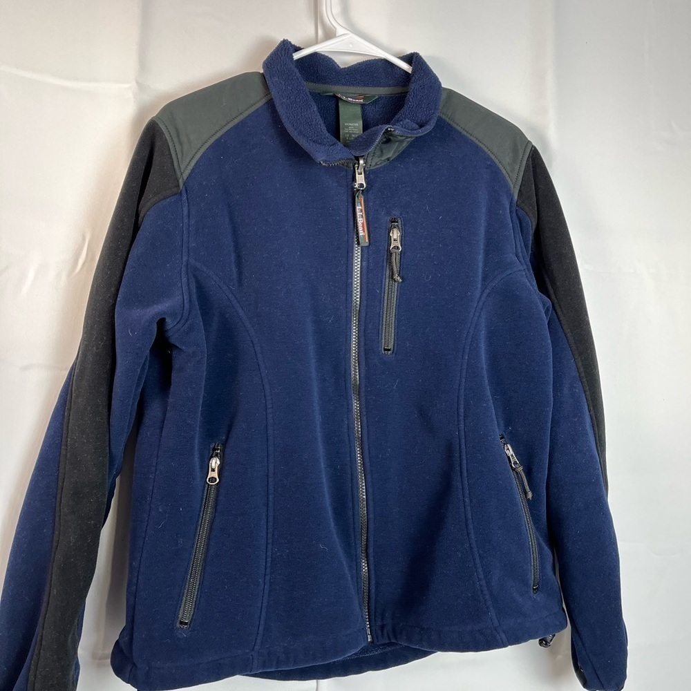 VTG LL Bean Womens Zip Up Fleece Jacket Thick Navy Blue Size L
